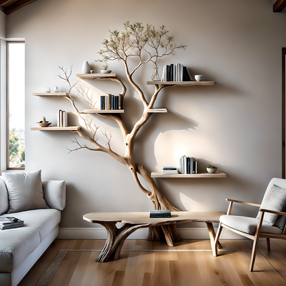 Luxury Wooden Tree Shelf – Handcrafted Wooden Wall Shelf