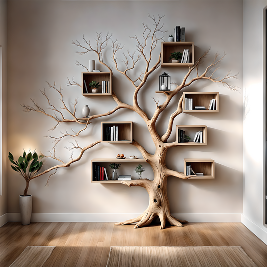Urban Jungle Tree Shelf – Handcrafted Wooden Wall Shelf