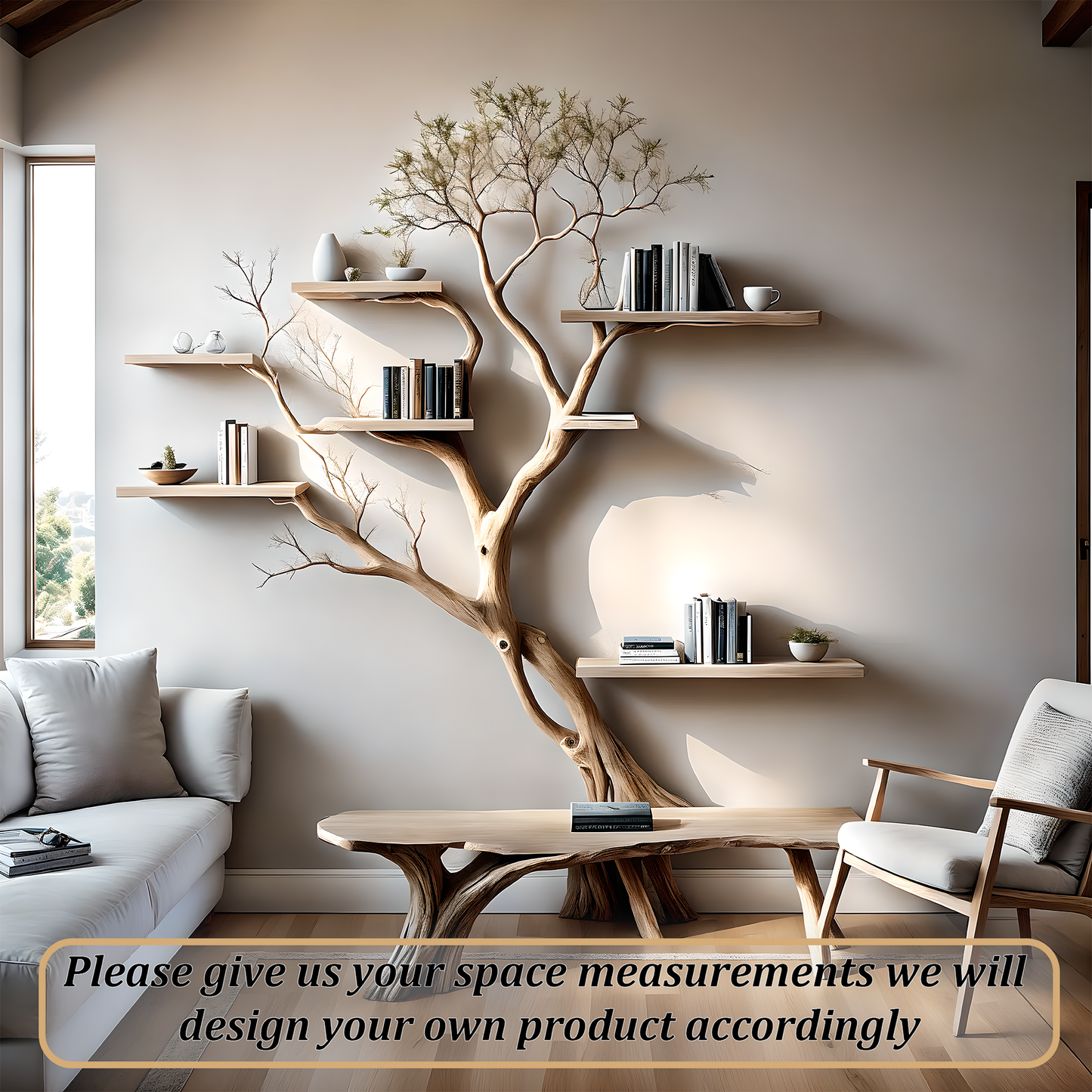 Luxury Wooden Tree Shelf – Handcrafted Wooden Wall Shelf