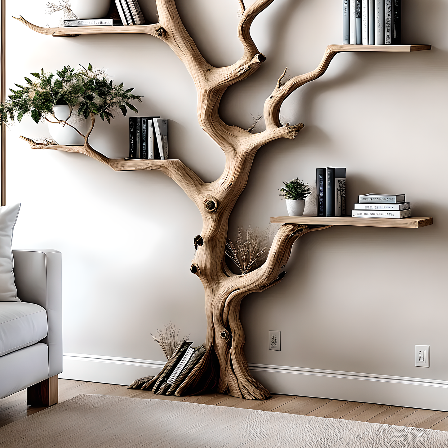 Vintage Tree Bookshelf – Handcrafted Wooden Wall Shelf