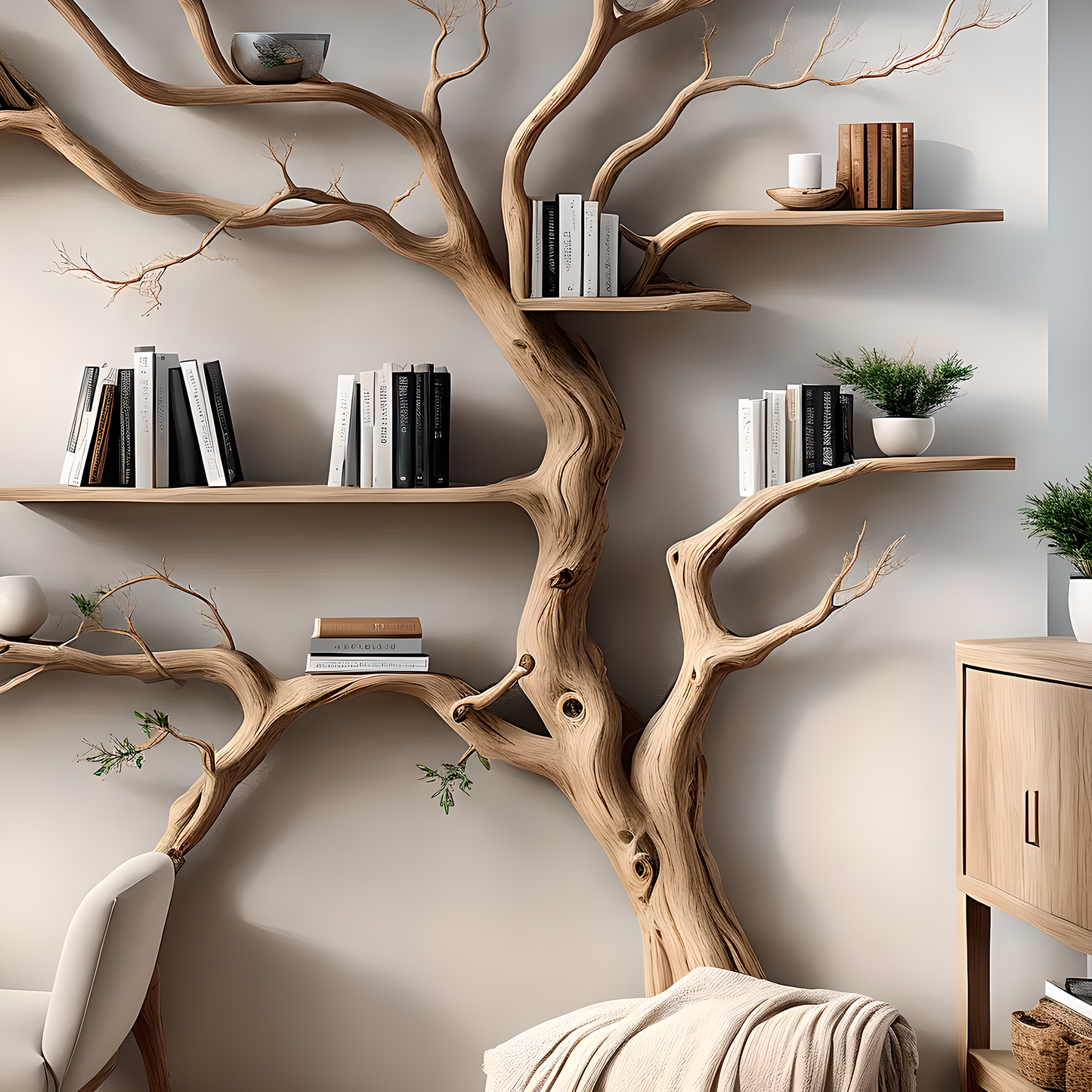 Sculpted Branch Wall Shelf – Handcrafted Wooden Wall Shelf
