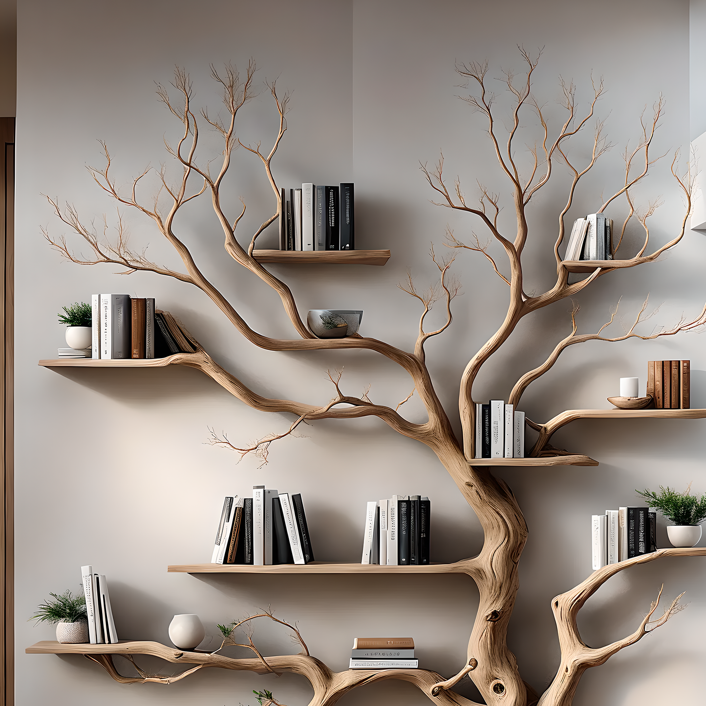 Sculpted Branch Wall Shelf – Handcrafted Wooden Wall Shelf