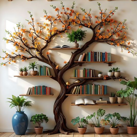Nature-Inspired Tree Bookshelf – Artistic Wooden Wall Shelf for Books, Plants & Decor